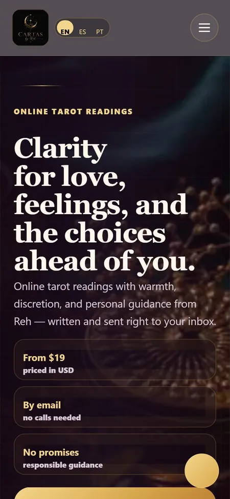 Sitio web de lecturas de tarot Cartas by Reh creado por CreativeKing